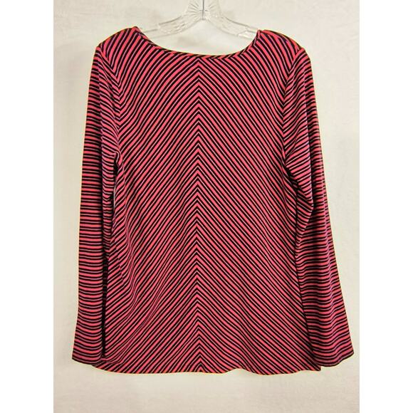 J.Jill Jersey Knit Tee Womens Size M Red Mixed Stripe Long Sleeve Pull Over Top - Picture 5 of 10